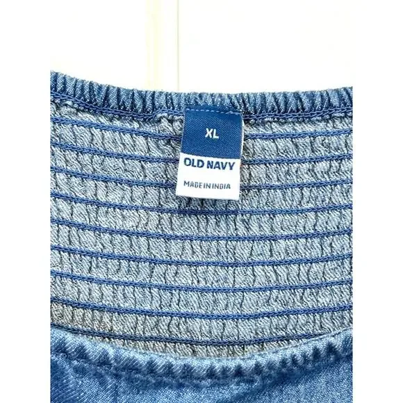 Old Navy Denim Chambray Midi Dress XL Blue Smocked Back Square Neck Cottagecore - Picture 9 of 15
